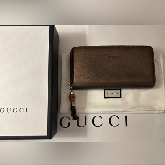 Gucci Metallic Bronze Long Wallet with Bamboo Tassel - Picture 2 of 11